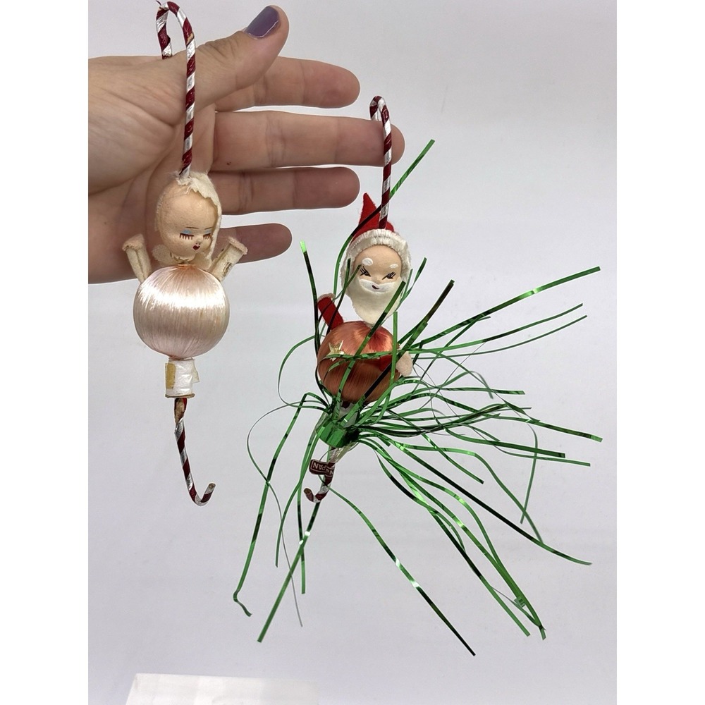 Vintage Pixie Elf Christmas Ornament Gold Icicles Small Petite Japan Red MCM- 2
